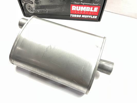 Rumble R27711 Exhaust Turbo Muffler, 2'' ID Offset Inlet, 2'' ID Center Outlet