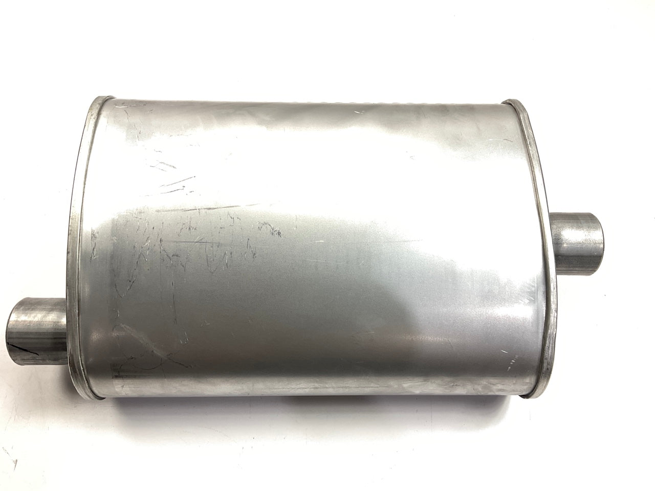 Rumble R27711 Exhaust Turbo Muffler, 2'' ID Offset Inlet, 2'' ID Center Outlet