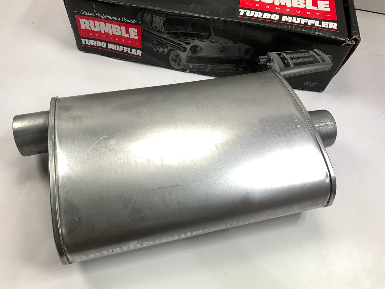 Rumble R27713 Exhaust Turbo Muffler 2-1/4'' In, 2-1/4'' Out