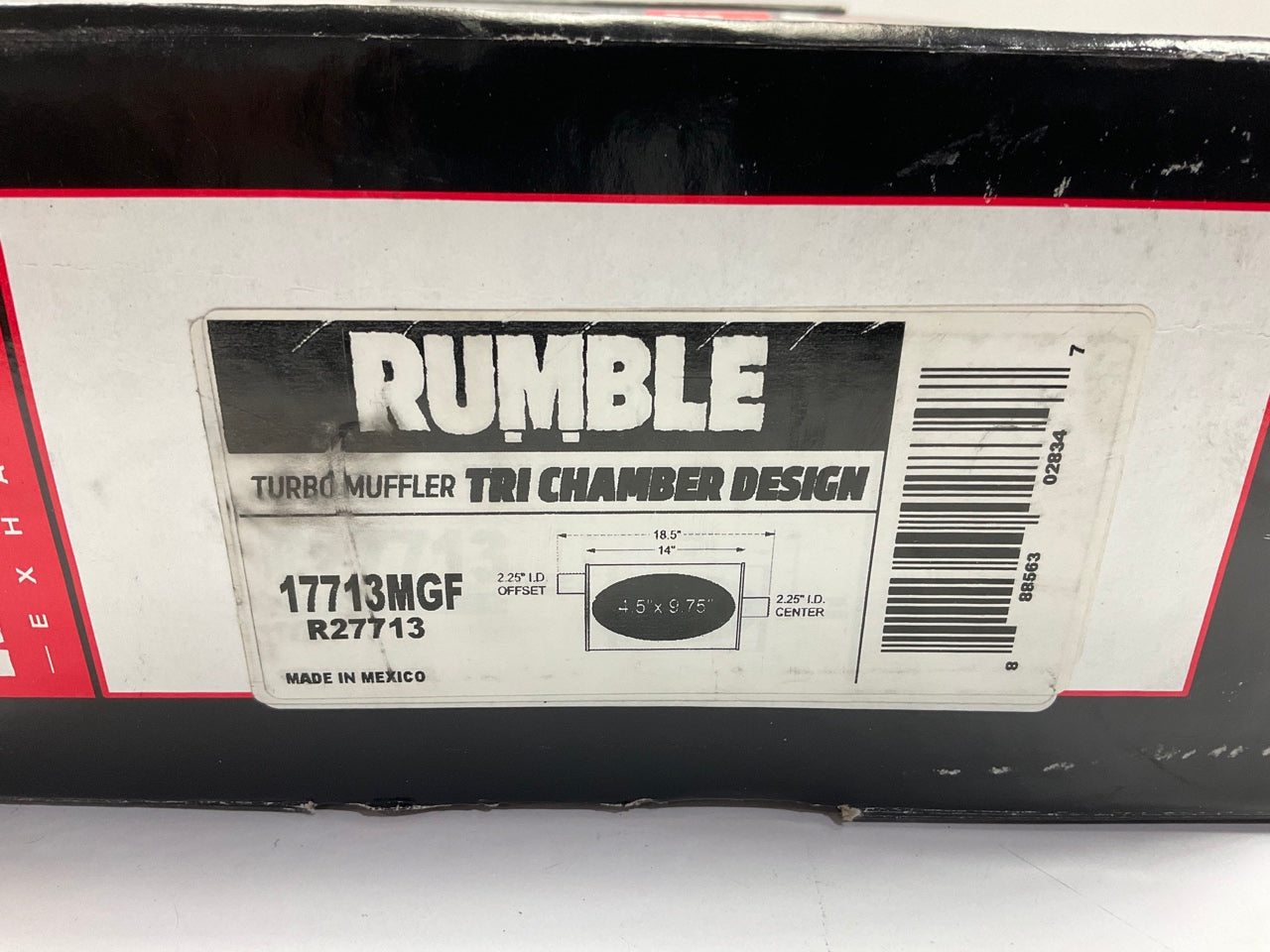 Rumble R27713 Exhaust Turbo Muffler 2-1/4'' In, 2-1/4'' Out