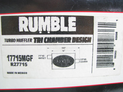 Rumble R27715 Turbo Muffler 2-1/2'' Offset Inlet, 2-1/2'' Center Outlet, 18.5 Long