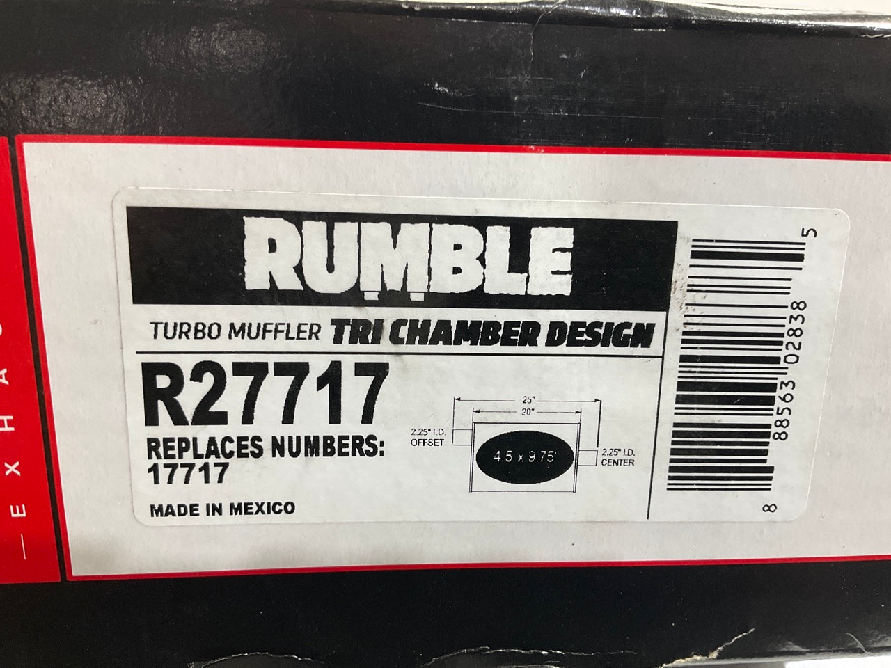 Rumble R27717 Exhaust Turbo Muffler, 2-1/4'' Offset In, 2-1/4'' Center Out, 25'' L.