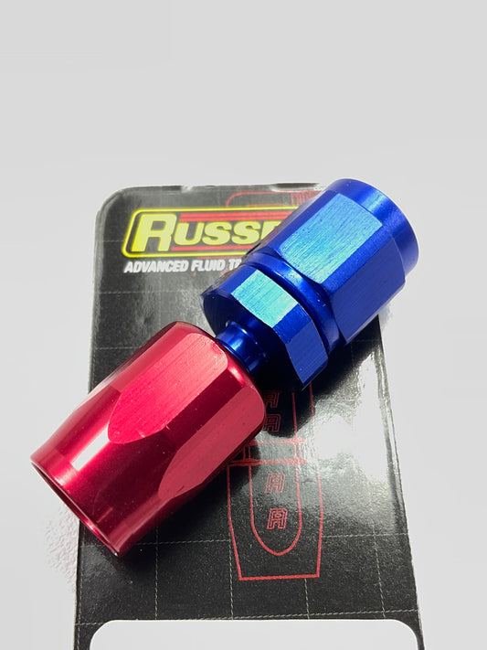 Russell 610010 Red/Blue Anodized Aluminum -4AN Straight Hose End
