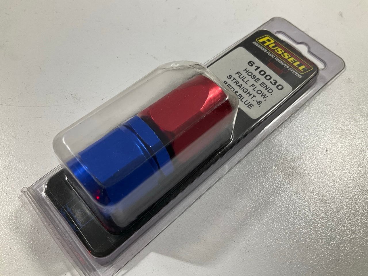 Russell 610030 Red / Blue Anodized Aluminum 8AN Straight Hose End Fitting