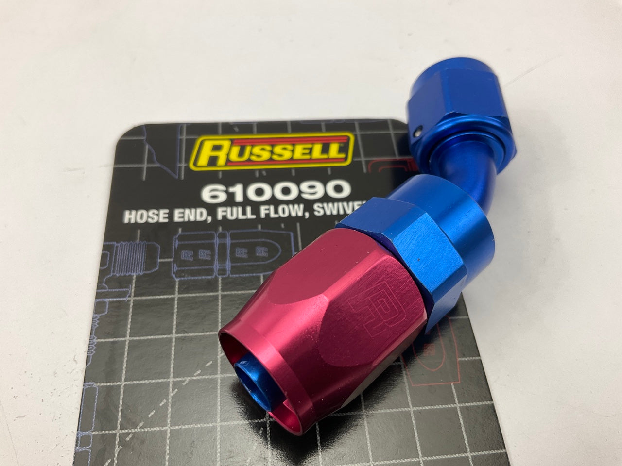 Russell 610090 Red / Blue Anodized Aluminum -6AN 45-Degree Hose End Fitting