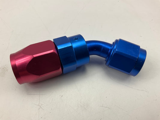 Russell 610090 Red / Blue Anodized Aluminum -6AN 45-Degree Hose End Fitting