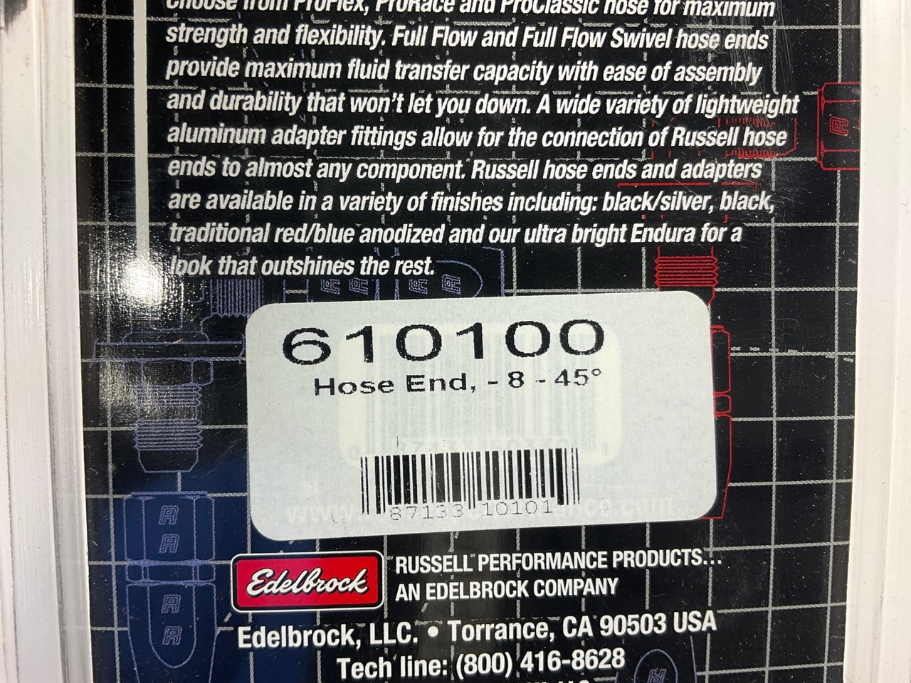 Russell 610100 Full Flow Swivel Hose End Fitting 45 Degree AN8 -8 # 8 Red Blue