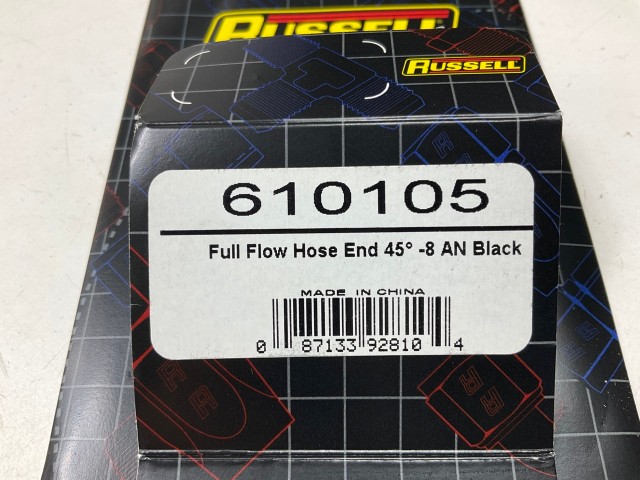 Russell 610105 Full Flow Hose End 45 Degrees -8 AN - Black Anodized Aluminum
