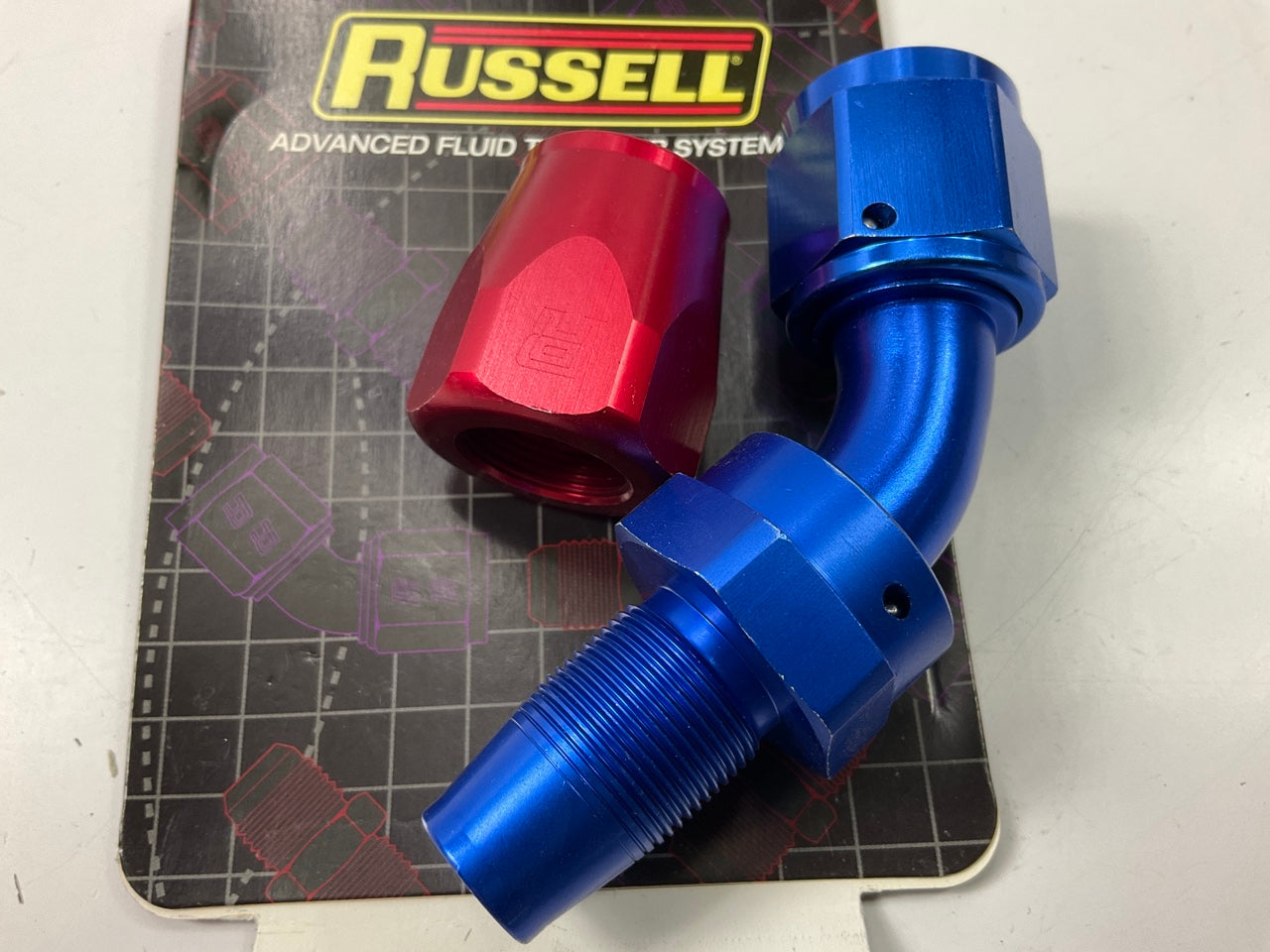 Russell 610110 10AN ProClassic Swivel 45 Degree Hose End With Red/Blue Finish