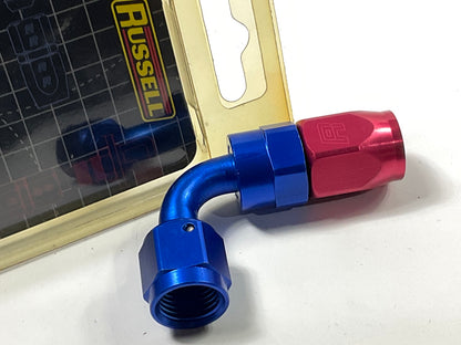 Russell 610160 Red / Blue Anodized Aluminum -6AN 90-Degree Hose End