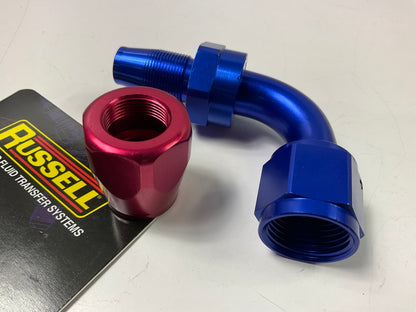 Russell 610180 Red / Blue Anodized Aluminum -10AN 90-Degree Hose End Fitting