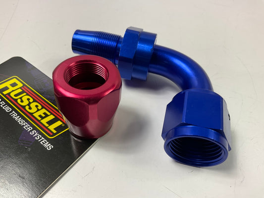 Russell 610180 Red / Blue Anodized Aluminum -10AN 90-Degree Hose End Fitting