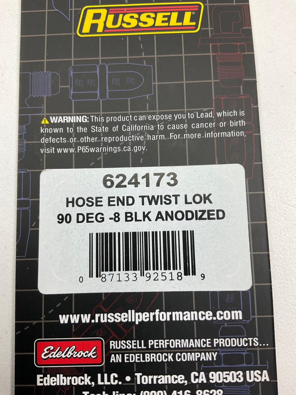 Russell 624173 8AN Twist-Lok 90 Degree Hose Ends With Black Finish