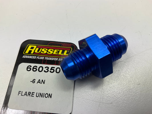 Russell 660350 Blue Anodized Aluminum -6AN Flare Union Adapter Fitting