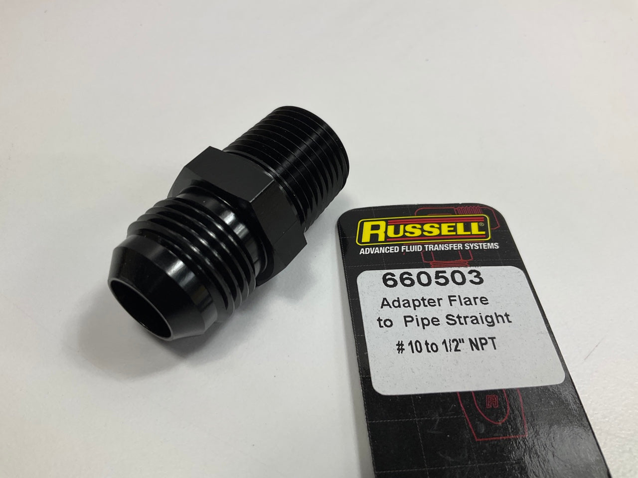 Russell 660503 10AN Straight Flare To 1/2'' Pipe Adapter Fitting W/ Black Finish