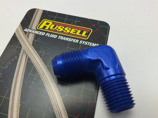 Russell 660820 Blue Anodized Aluminum -6AN 90-Degree Flare To 1/4'' Pipe Adapter