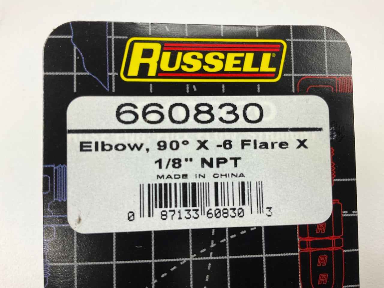 Russell 660830 Blue Anodized Aluminum -6AN 90-Degree Flare To 1/8'' Pipe Adapter