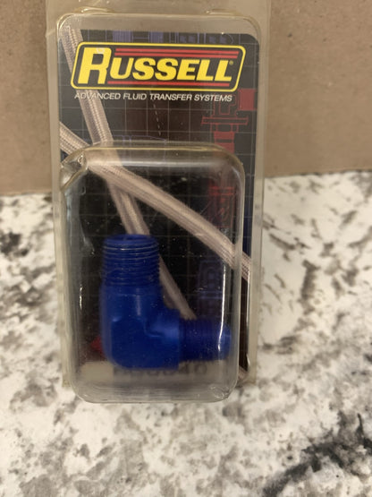 Russell 660840 Blue 90 Degree Male Adapter Fitting AN6 -6 6AN Flare To 3/8 NPT