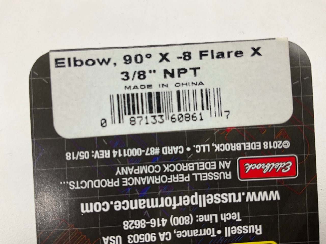 Russell 660860 Blue Aluminum -8AN 90-Degree Flare To 3/8'' Pipe Adapter Fitting