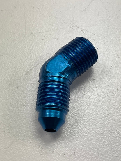 Russell 660930 Blue Anodized Aluminum -3AN 45-Degree Flare To 1/8'' Pipe Adapter