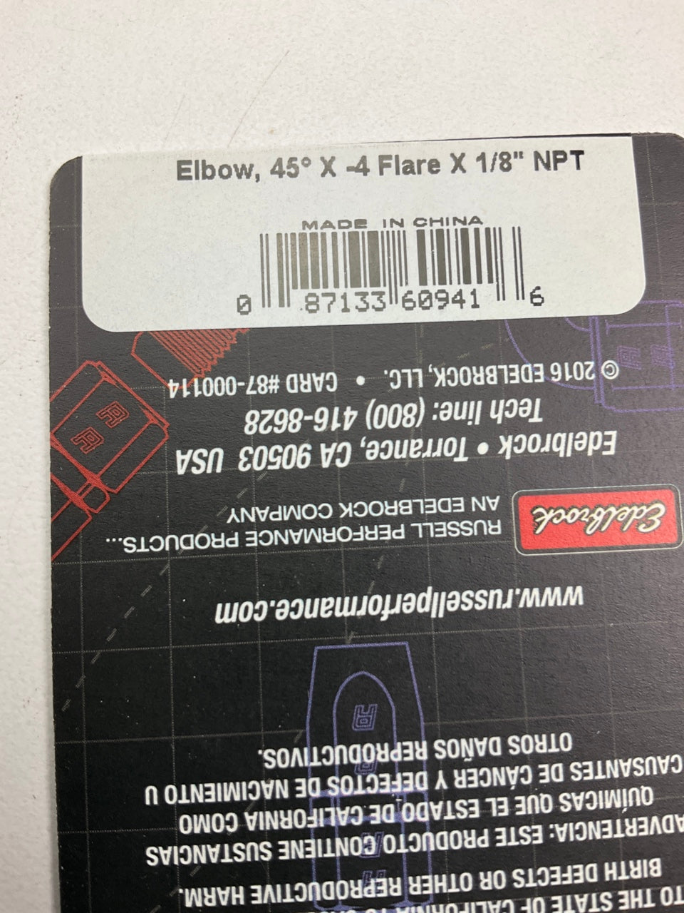 Russell 660940 -4 AN To 1/8in NPT 45 Degree Flare To Pipe Adapter Fitting