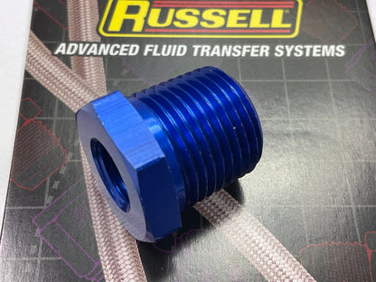 Russell 661570 Blue Anodized Aluminum 3/8'' Male To 1/8'' Female Pipe Bushing