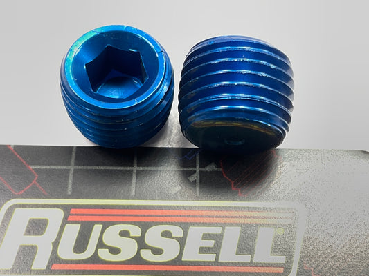 Russell 662040 Blue Anodized Aluminum 1/4'' Allen Socket Pipe Plug - 2 Pack