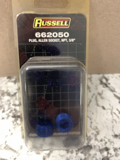 Russell 662050 Blue Anodized Aluminum 3/8'' NPT Male Allen Socket Pipe Plugs