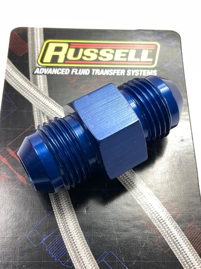 Russell 670010 Blue Anodized Aluminum -8AN Flare Union Pressure Adapter