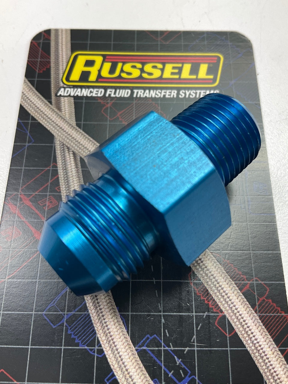 Russell 670080 Blue Anodized Aluminum -8AN Flare To Pipe Pressure Adapter