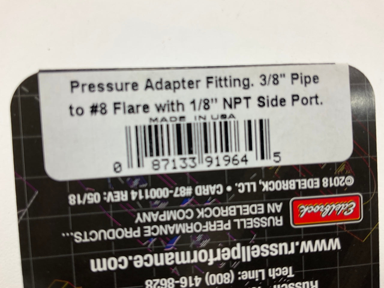 Russell 670083 Flare To Pipe Pressure Adapter Fitting 3/8'' X -8AN W/ 1/8'' NPT