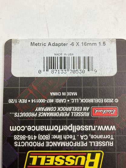 Russell 670530 Metric Adapter Blue -06AN To 16mm X 1.5 Male, Straight Fitting