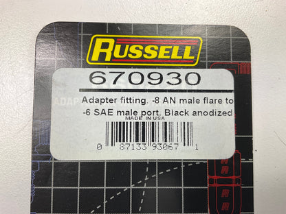 Russell 670930 8AN To 6AN Radius Port O-Ring Boss Adapter Fitting, Black