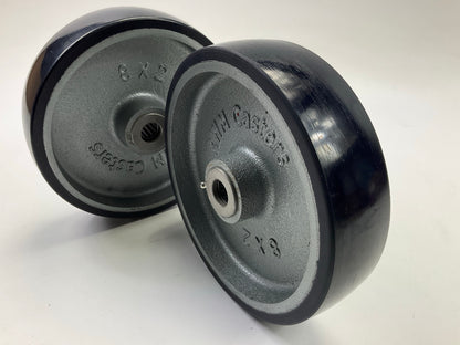 (2) 29XU87 Poly Tread On Iron Core 8''x2'' Wheels, 1/2'' Axle Size, 1,500 Lbs Load