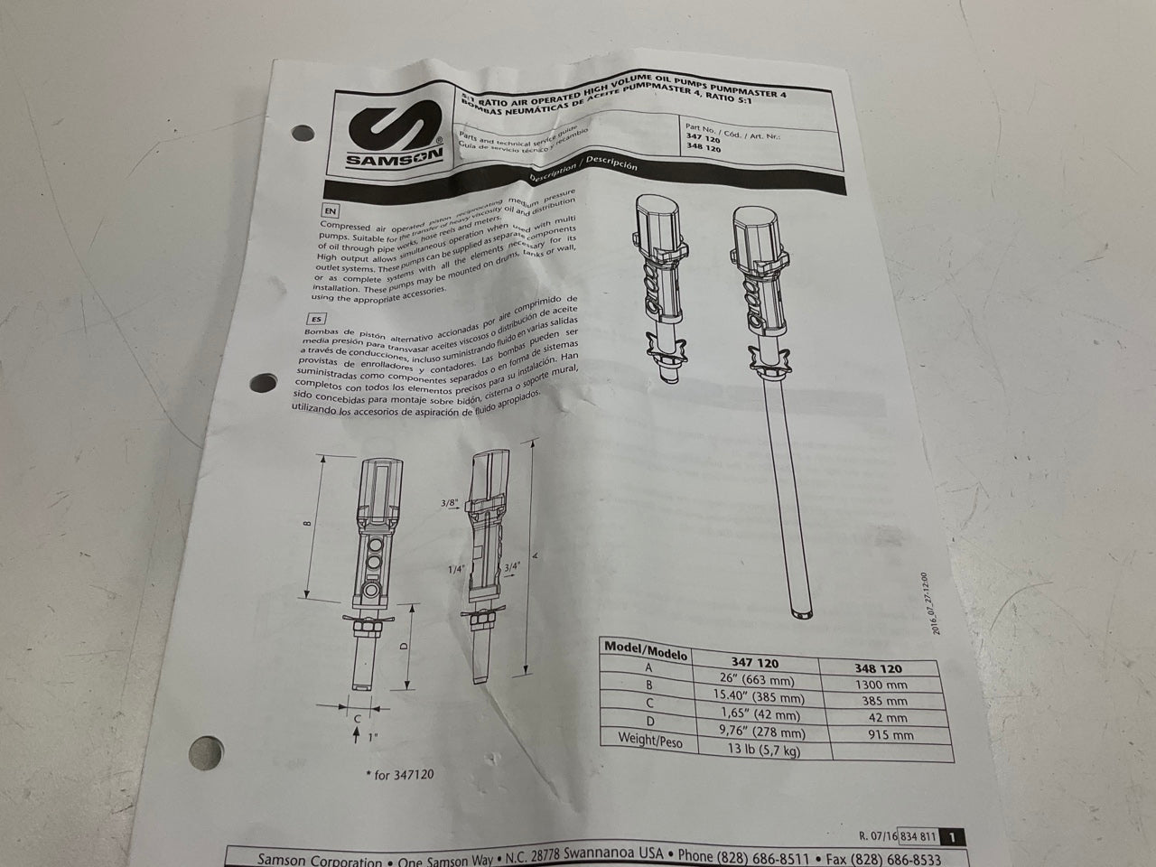 Samson 347120 PumpMaster 4 5:1- Stub Oil Pump W/ Bung Adapter