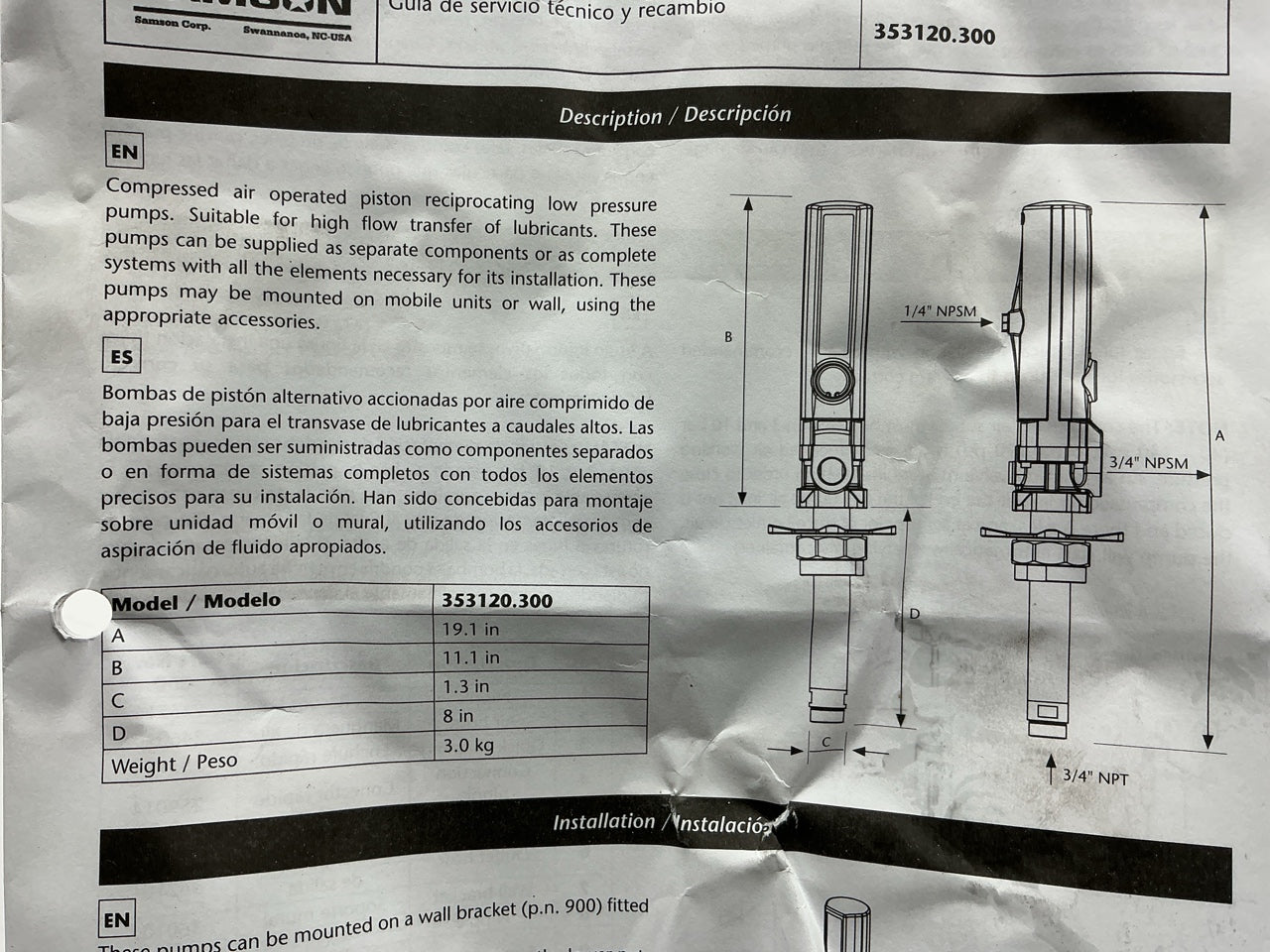 Samson 353120 PumpMaster 2 3:1 Oil Stub Pump