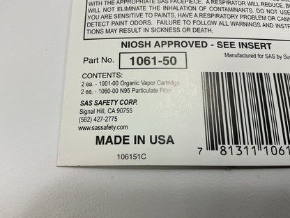 SAS 1061-50 Dual Replacement Cartridges For Half Mask Organic Vapor/N95