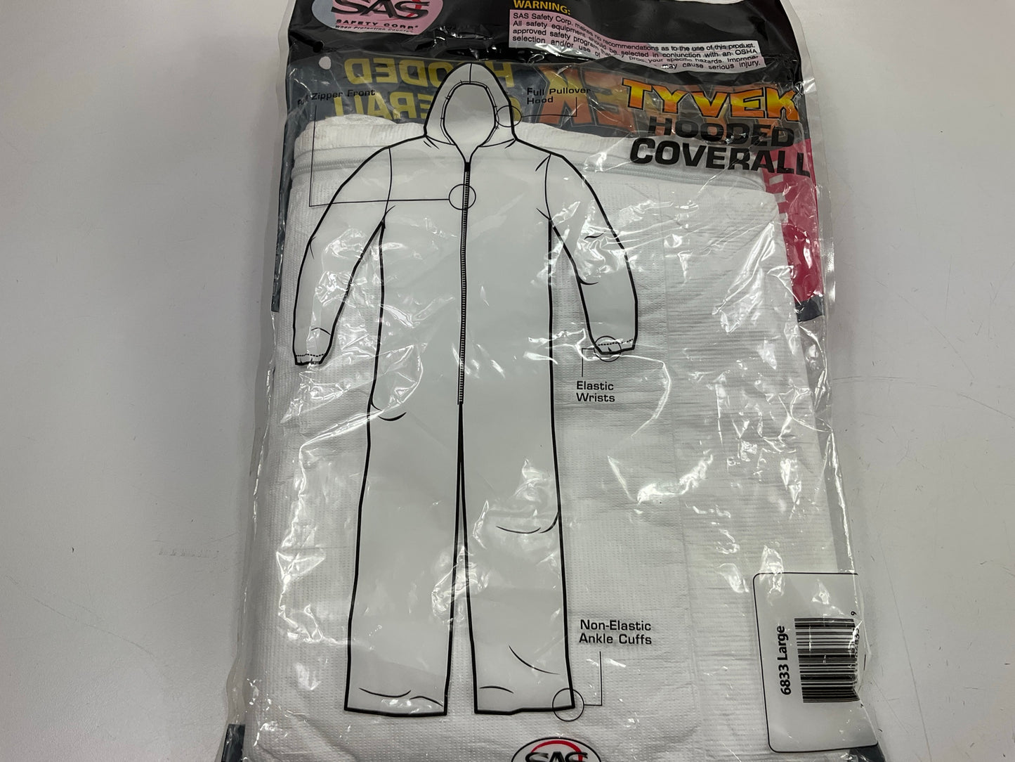 SAS 6833 Hooded Zipper Coverall, Large Paint Moon Suit With Full Pullover Hood