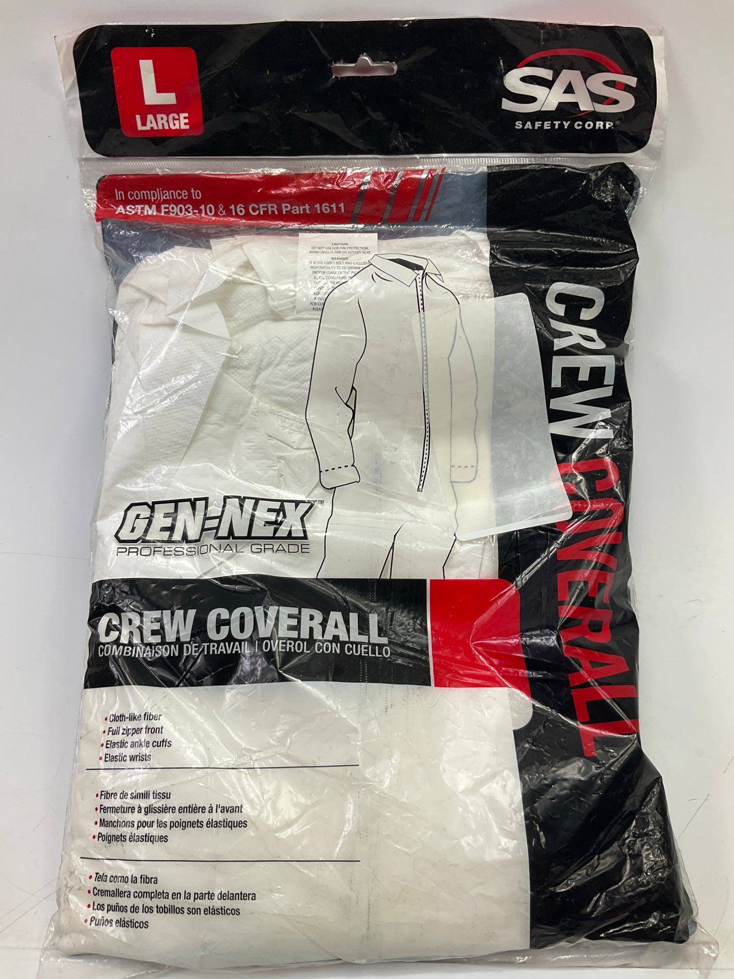 SAS Safety 6853 Gen-Nex All-Purpose Painting Paint Suit Coveralls - Large