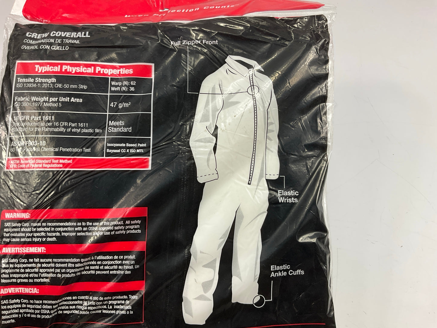 SAS Safety 6854 XL Painter's Coverall, Extra Large, White Paint Moon Suit
