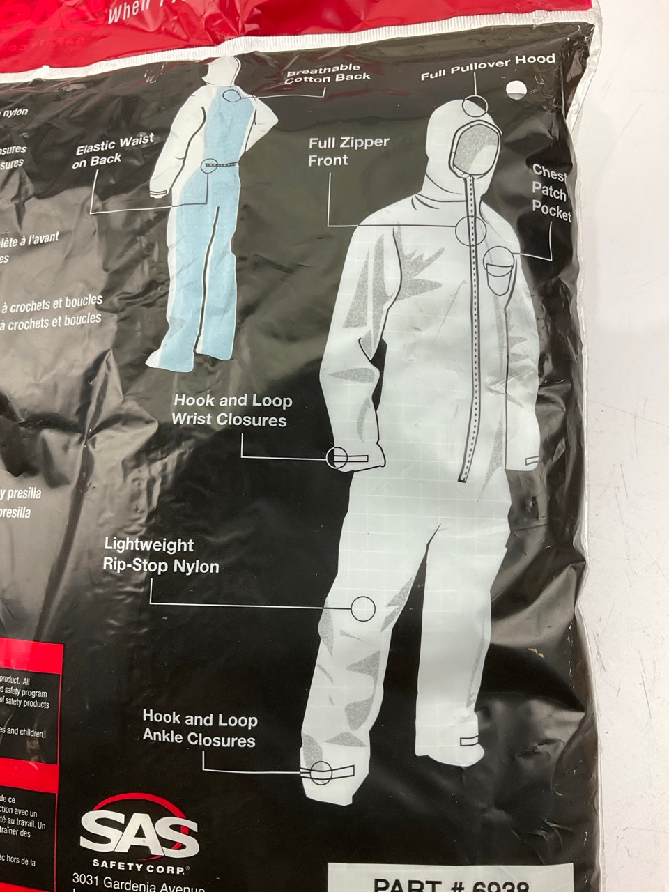 SAS Safety #6938 MOONSUIT Size L Hooded Coverall Nylon Paint Suit White, LARGE
