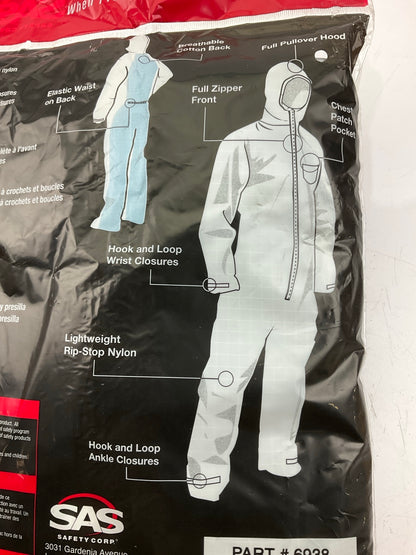 SAS Safety #6938 MOONSUIT Size L Hooded Coverall Nylon Paint Suit White, LARGE