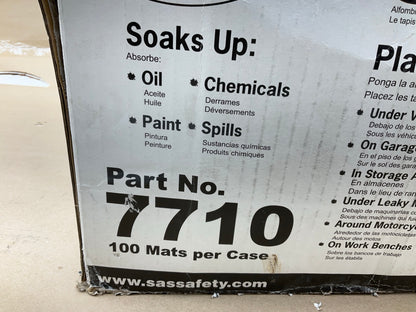 SAS Safety 7710 Liquid Oil Absorbent Pads, Non-Aqueous 16''x20'', 100 Pads Per Box