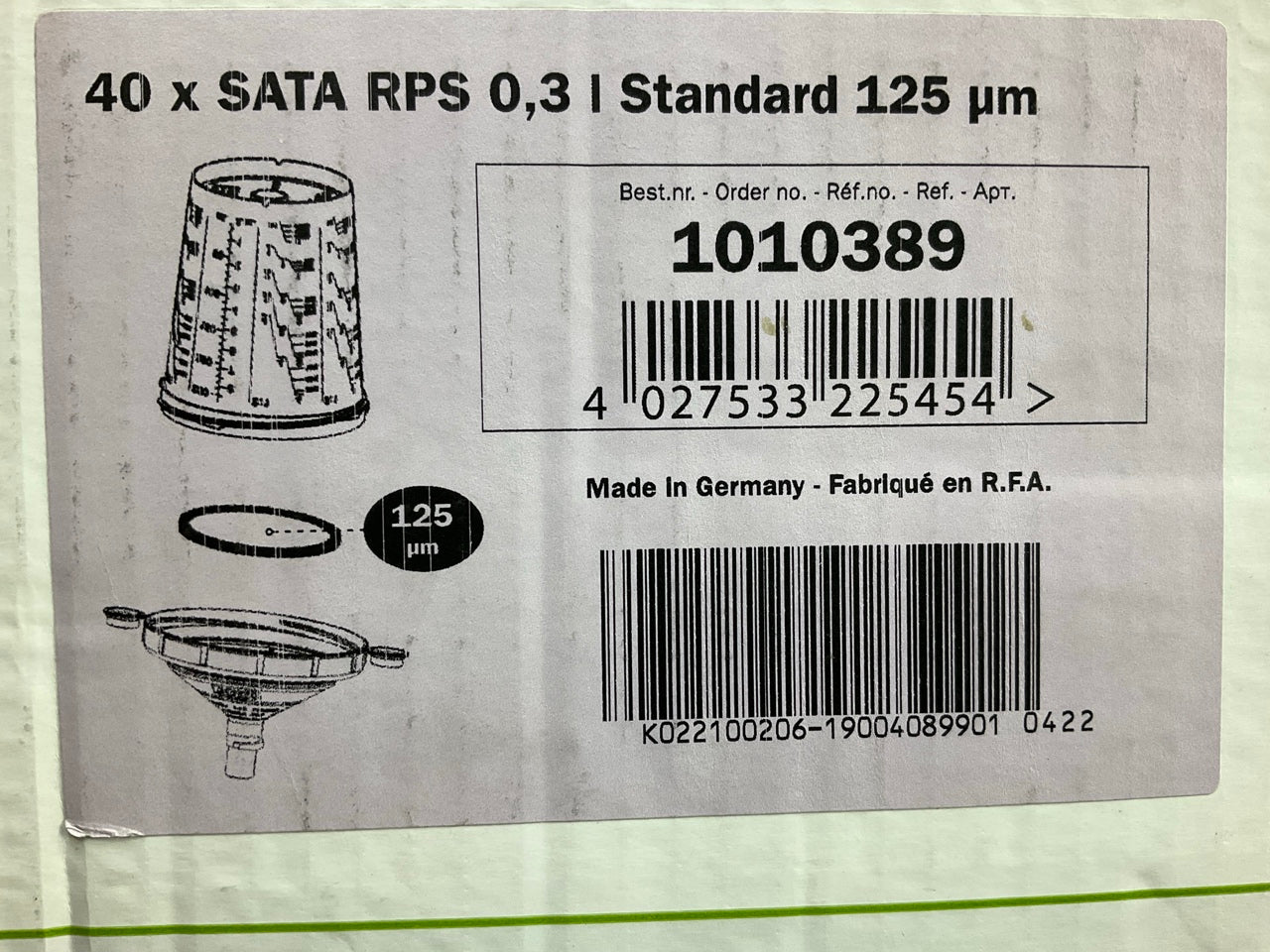 SATA 1010389 RPS Standard Lid Disposable Cups, 0.3 L, 125 Micron, Pack Of 40