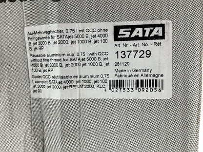 SATA 137729 Reusable Gravity Flow Spray Gun Paint Cup, 0.75 L For SATAJet