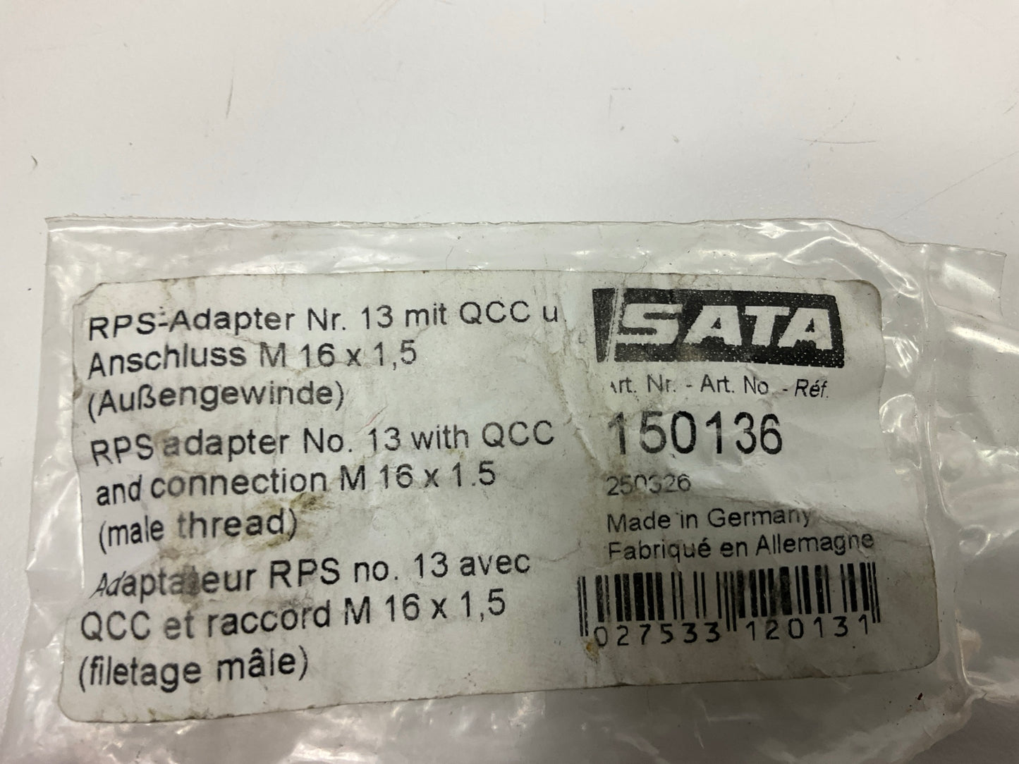 SATA 150136 M16 -1.5 Male RPS Adapter For Starting Line HLVP Spray Gun