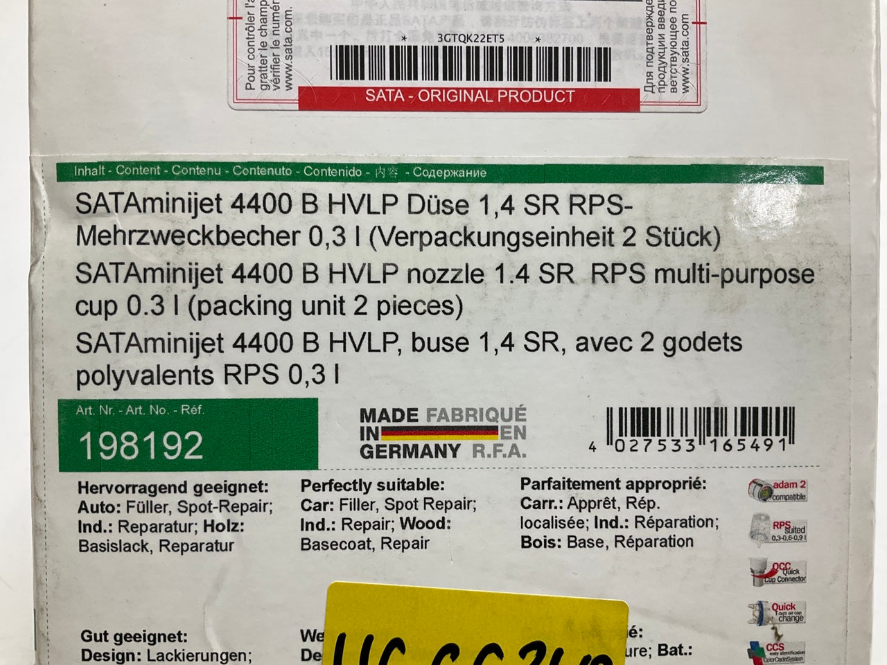 SATA 198192 Minijet 4400B HVLP 1.4 Paint Spray Gun Kit