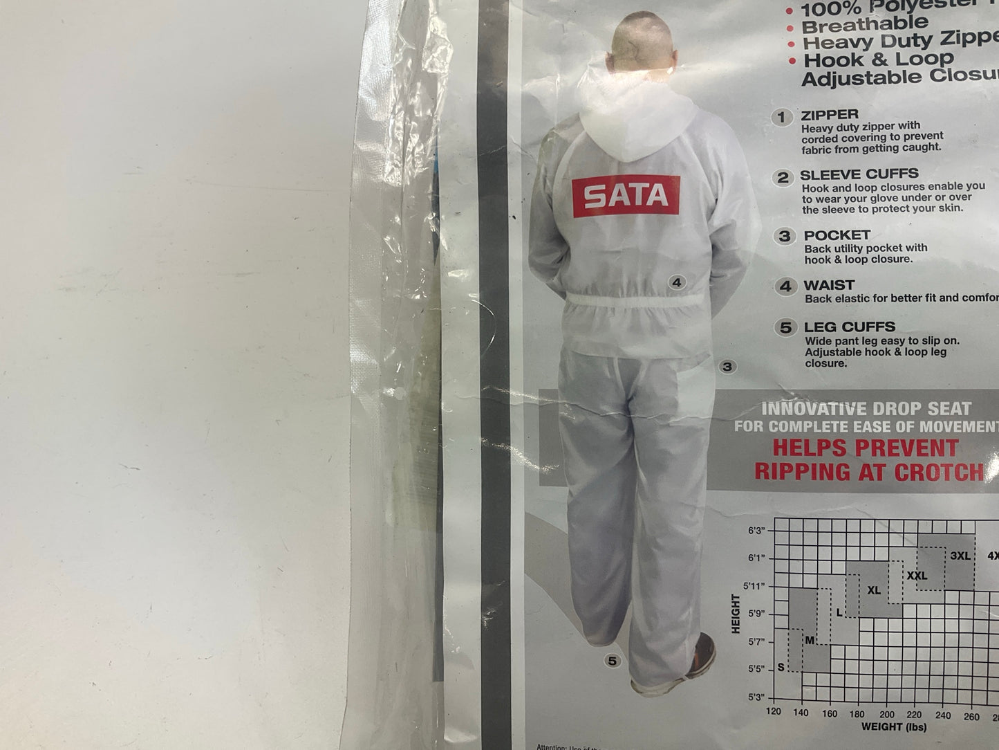 SATA Dan-Am 530056W Paint Suit, Large, White, Elastic Waist, Reusable
