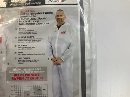 SATA Dan-Am 530056W Paint Suit, Large, White, Elastic Waist, Reusable