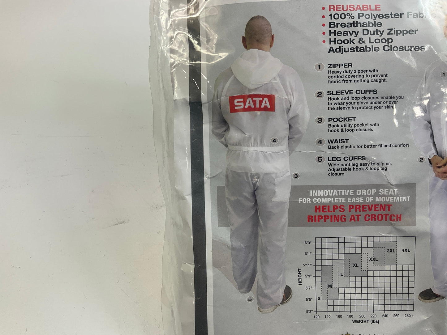 SATA Dan-Am 530060W Reusable Paint Suit, 2X-Large, White, Elastic Waist XXL